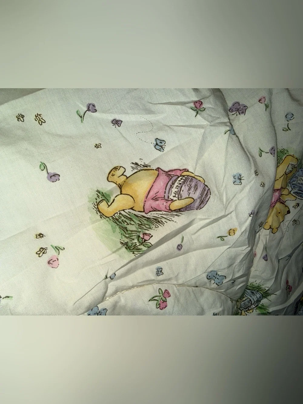 Disney Winnie the Pooh Cream Throw with Pastel Accents and Lace Trim